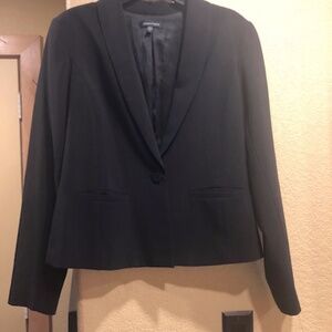 Eileen Fisher black blazer sz small wool blend ,lined silk nylon blend